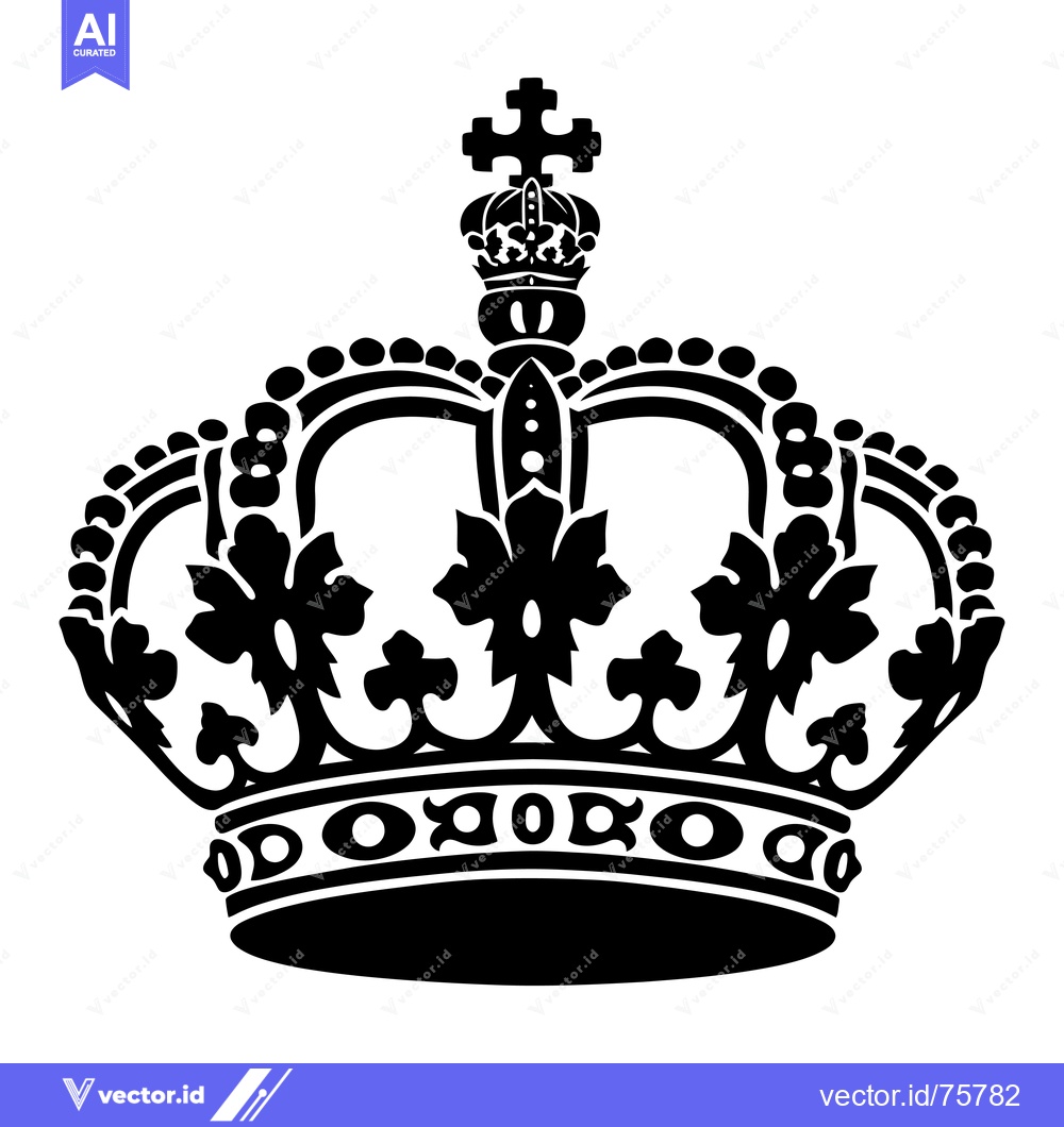 Premium Vector of Black and White Illustration of a Royal Crown with Floral Design