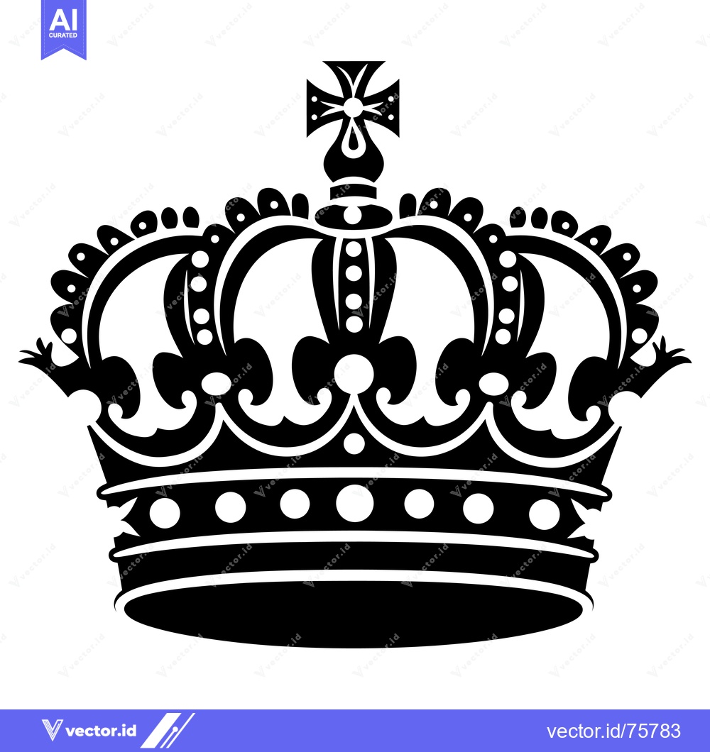 Premium Vector dari Black and White Illustration of a Crown with a Cross on Top
