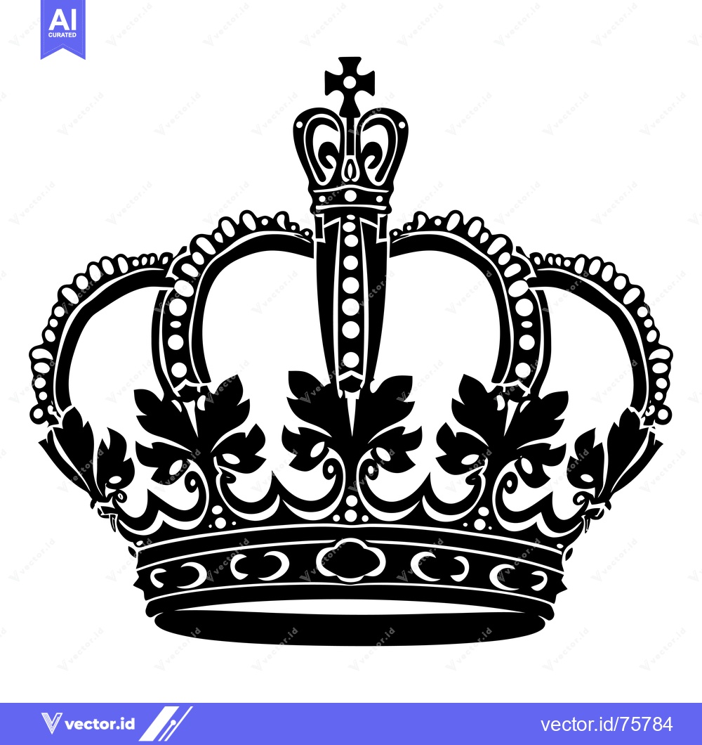 Premium Vector dari Ornate Black and White King's Crown with Cross Top