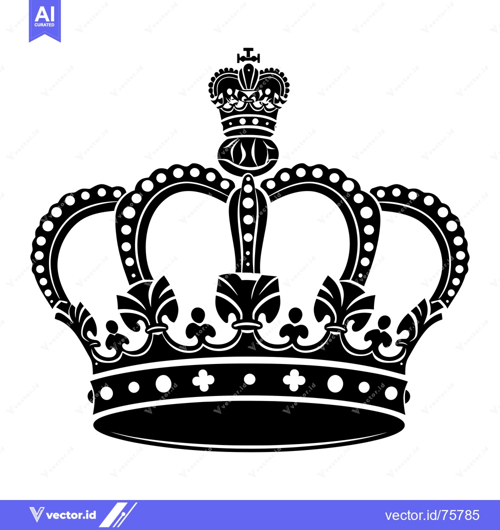 Premium Vector of Black and White Illustration of a Detailed Ornate Crown