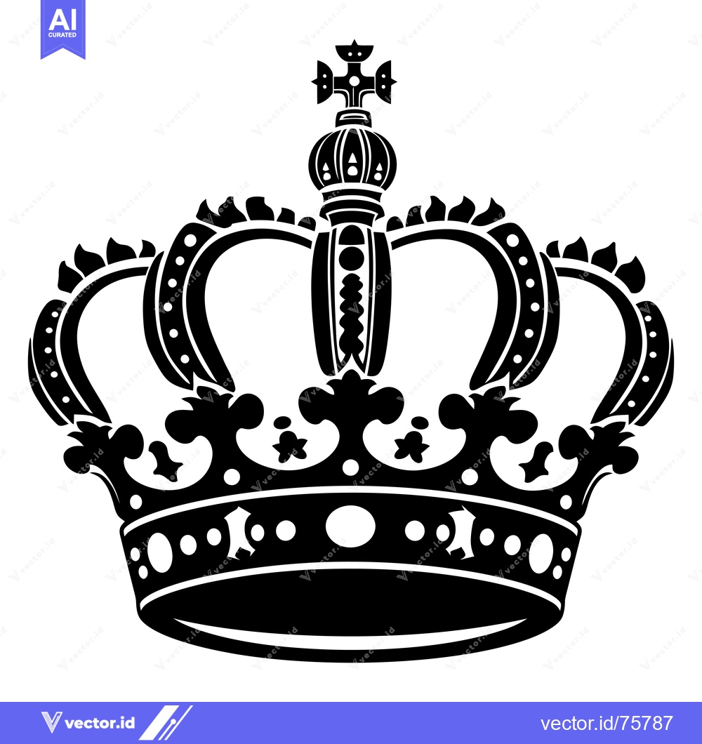 Premium Vector dari Black and White Ornate Crown with a Cross on Top