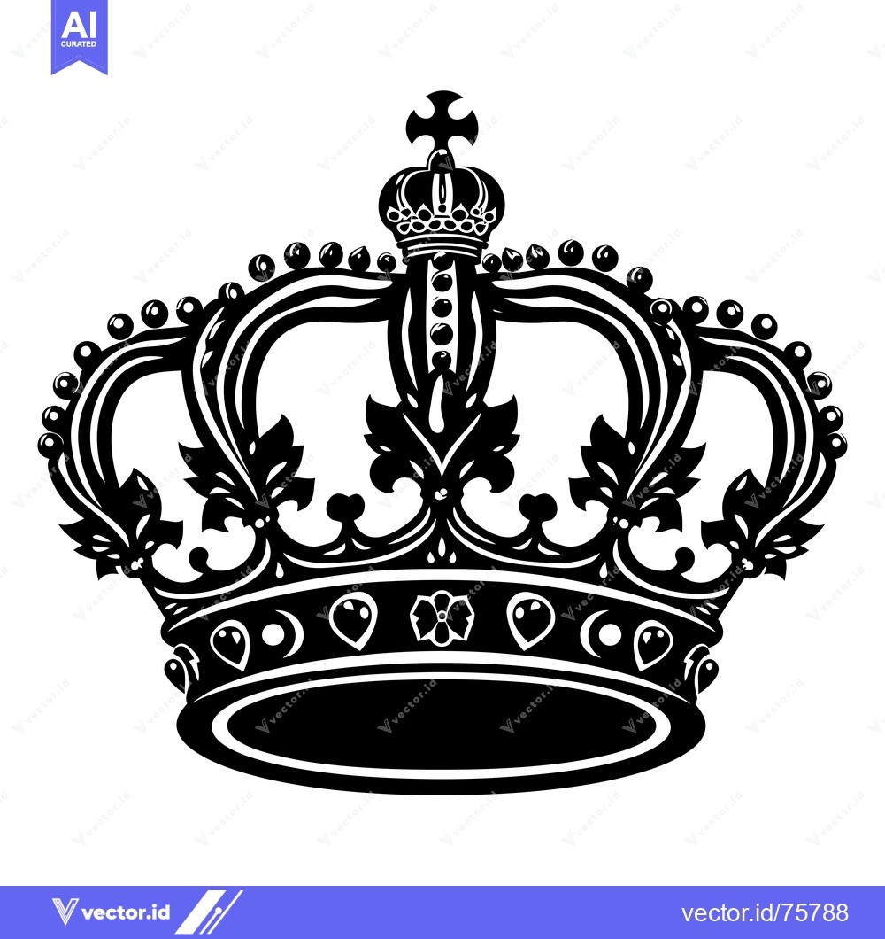 Premium Vector dari Ornate Black and White King's Crown with Cross Top