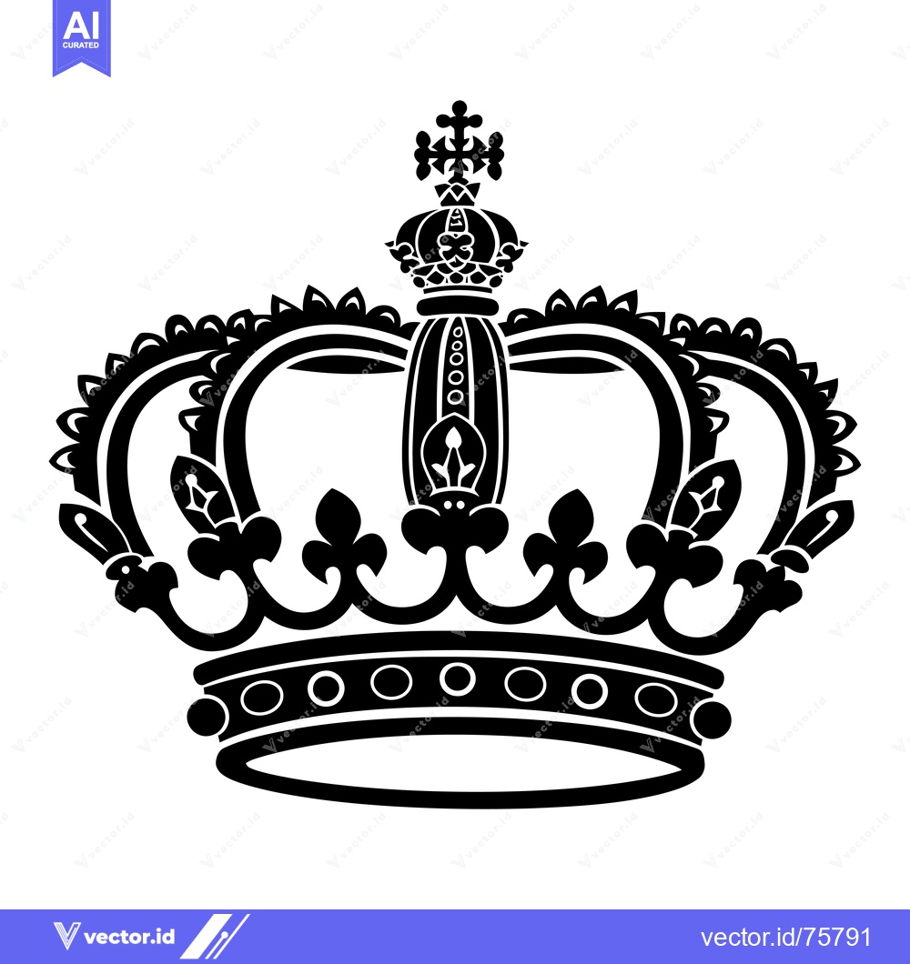Premium Vector of Black and White Ornate Crown with a Cross