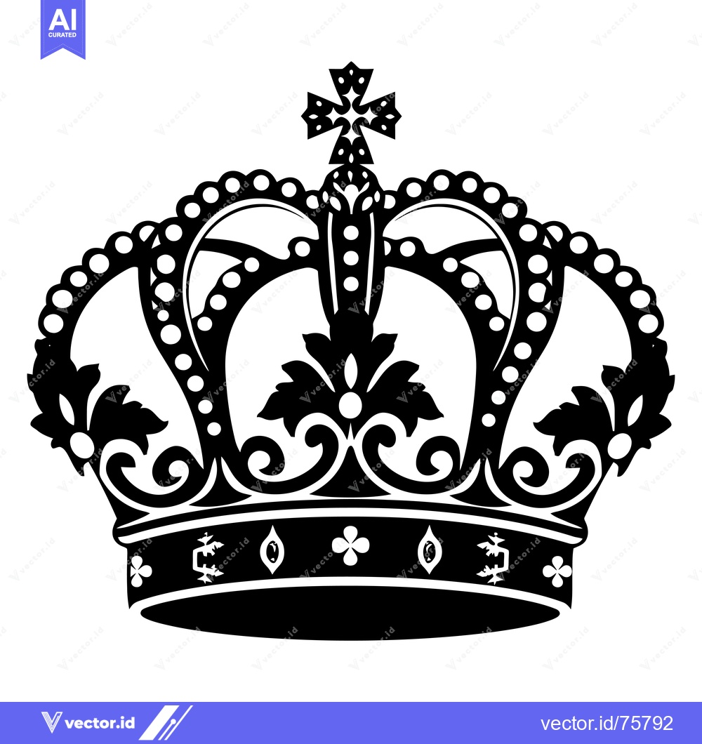 Premium Vector of Black and white illustration of a royal crown with a cross