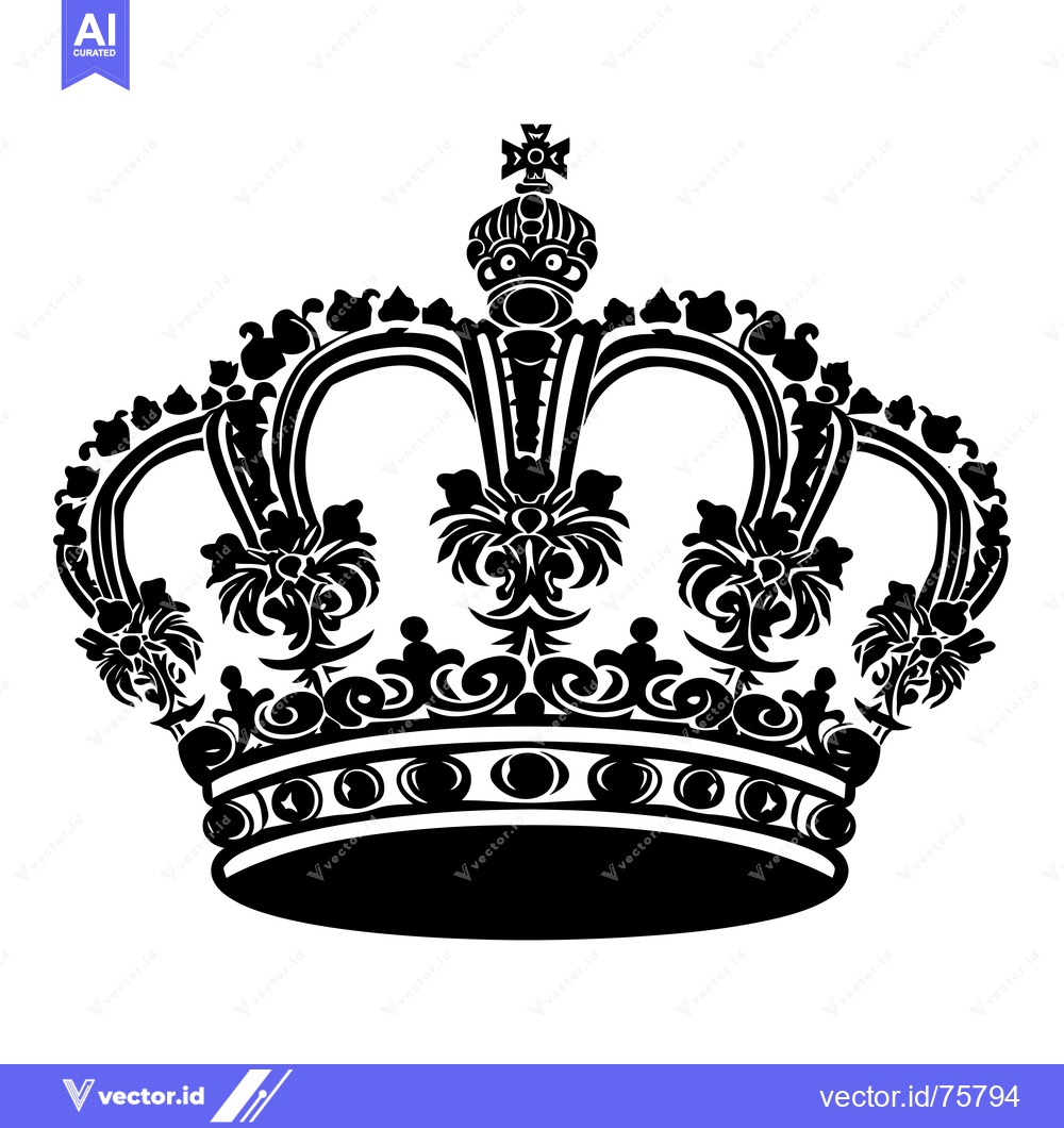 Premium Vector of Black and White Ornate Crown with a Cross Top