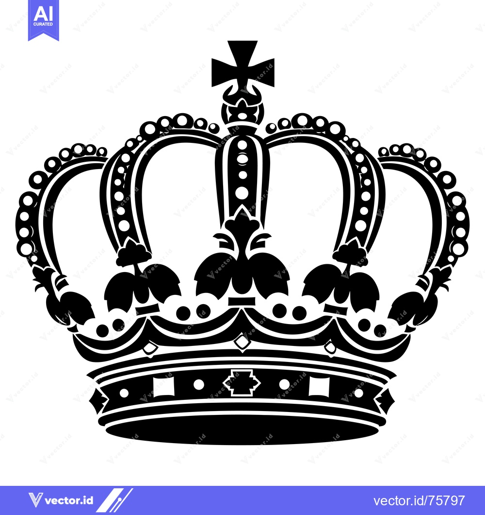 Premium Vector dari Black and White Stylized King's Crown with Ornamental Detail