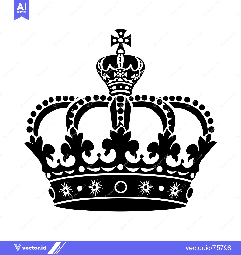 Premium Vector dari Black and White Illustration of a Crown with a Cross on Top