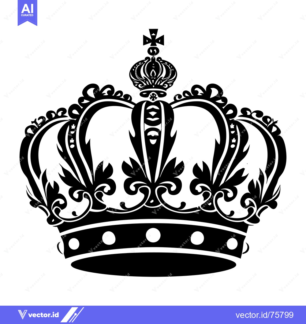 Premium Vector dari Ornate Black and White Crown with a Cross on Top