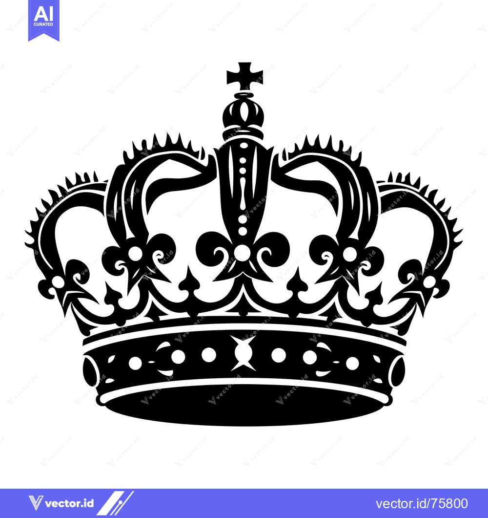 Premium Vector of Black and White Illustration of an Ornate Crown with a Cross on Top