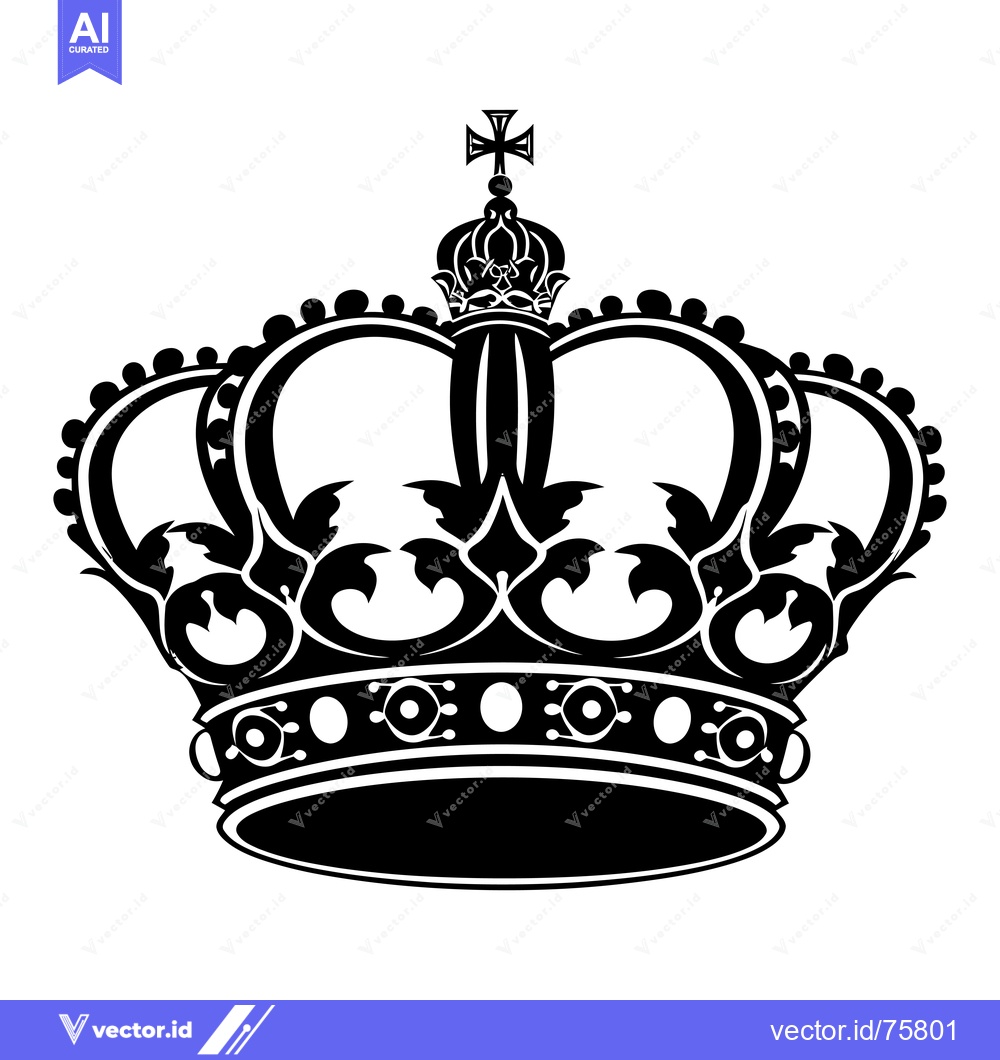 Premium Vector of Black and White Illustration of a Royal Crown with a Cross on Top