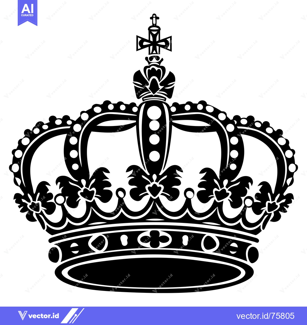 Premium Vector dari Black and White Illustration of an Ornate Crown with a Cross on Top