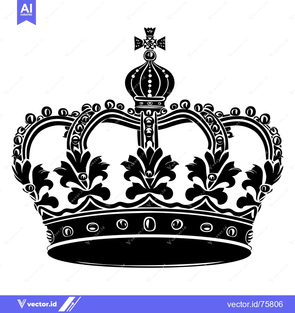 Premium Vector of Black and White Illustration of a Royal Crown with Ornate Detail
