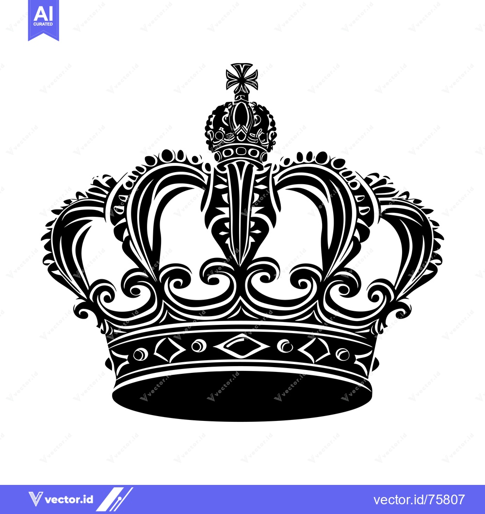 Premium Vector dari Black and White Ornate Crown with a Cross Top
