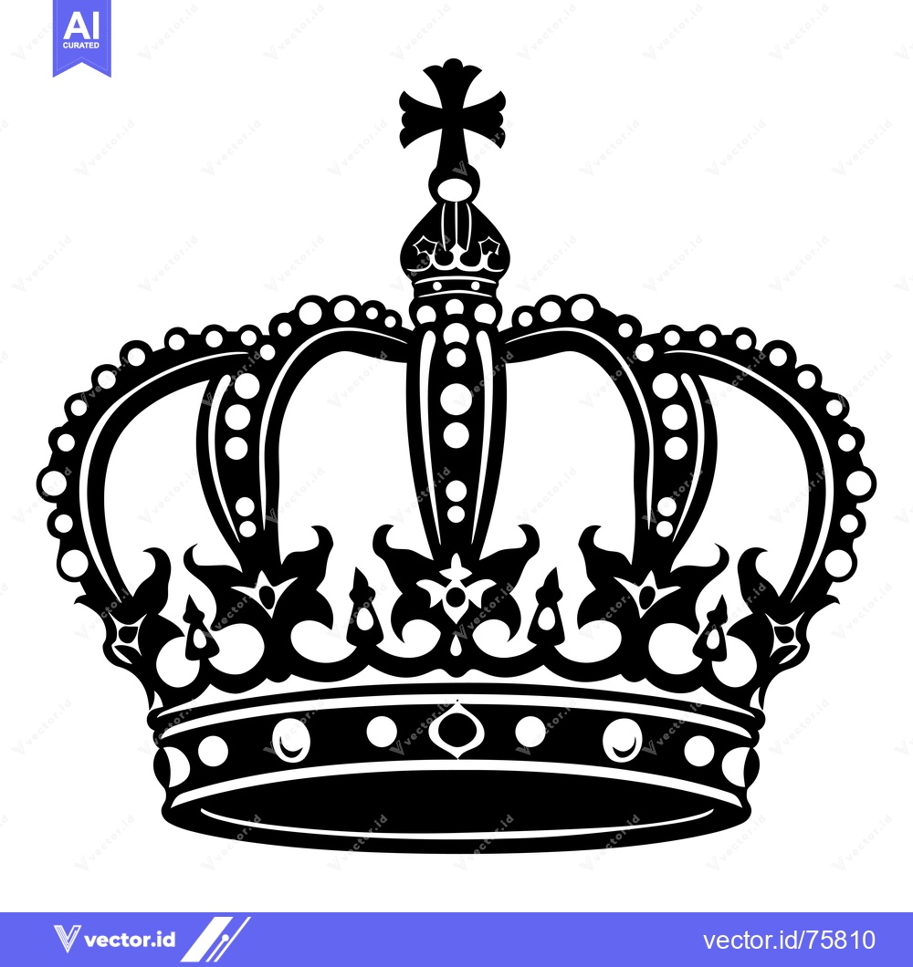 Premium Vector of Black and white silhouette of an ornate crown with a cross on top