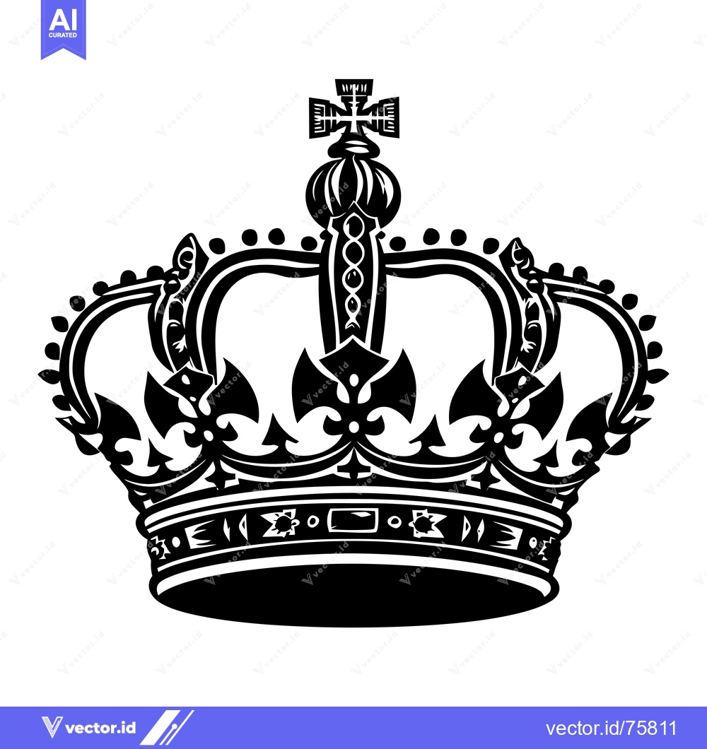 Premium Vector of Ornate Black and White Crown with a Cross on Top