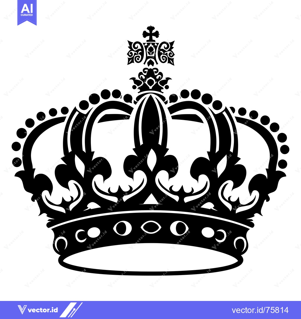 Premium Vector of A Black and White Illustration of a Royal Crown with a Cross on Top