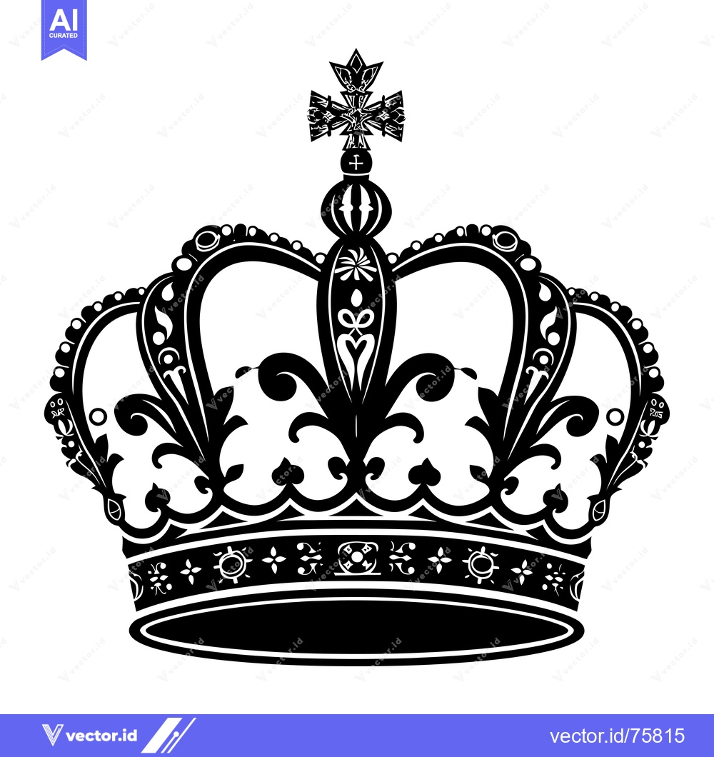 Premium Vector dari Ornate Black and White Crown with Cross Top