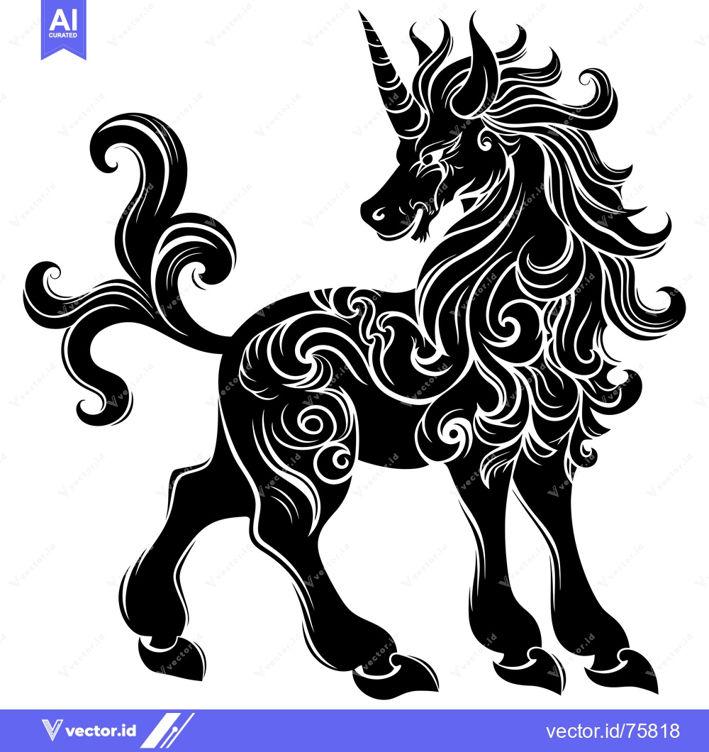 Premium Vector dari A Black and White Ornamental Unicorn Silhouette