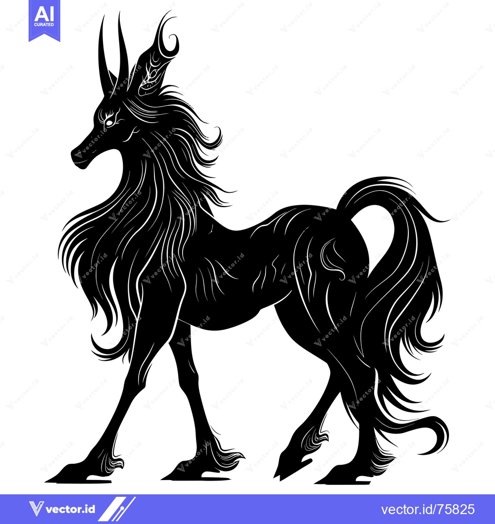 Premium Vector dari Black and White Silhouette of a Mythical Unicorn-Like Creature
