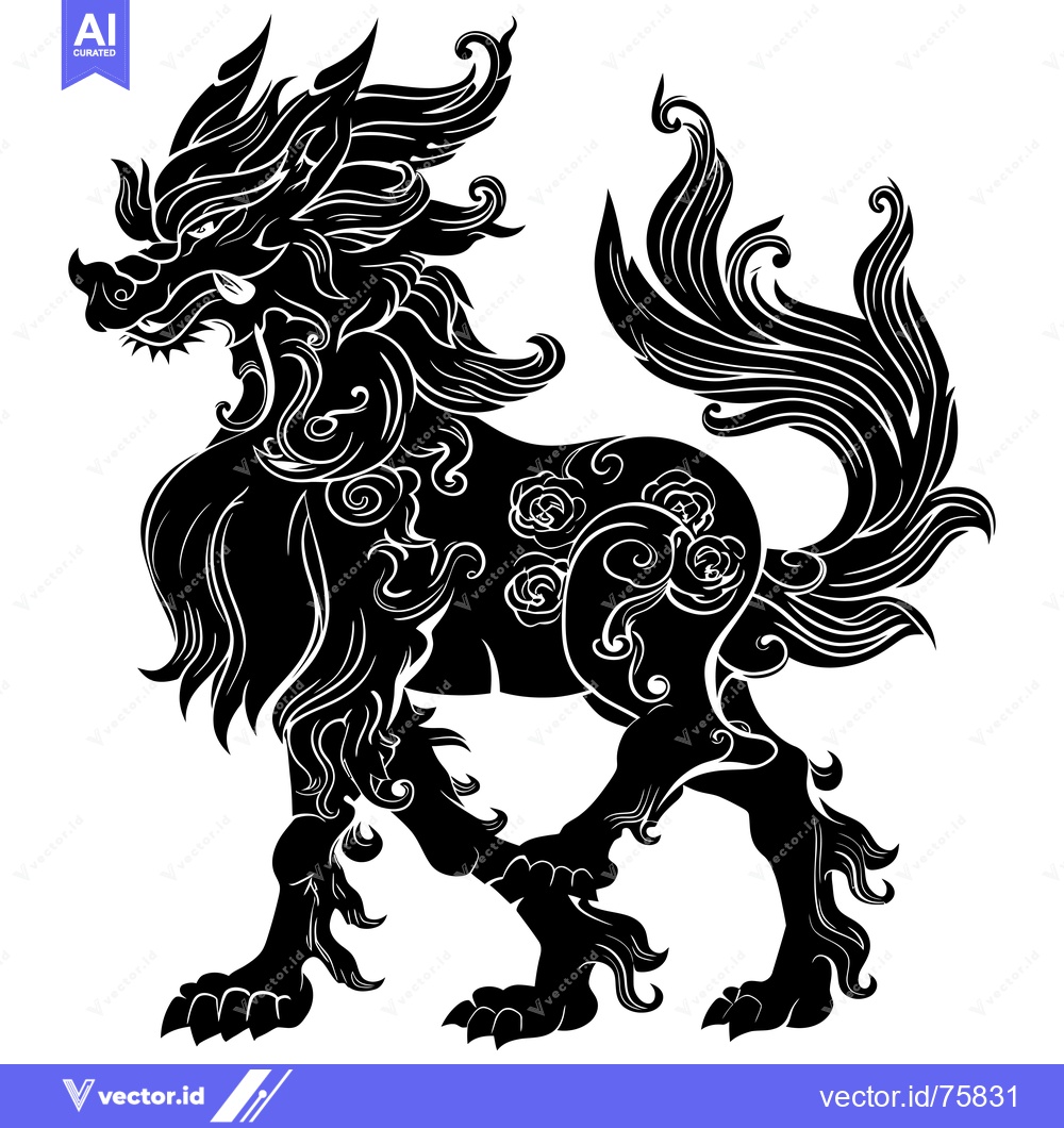 Premium Vector of Ornamental Black and White Silhouette of a Mythical Creature
