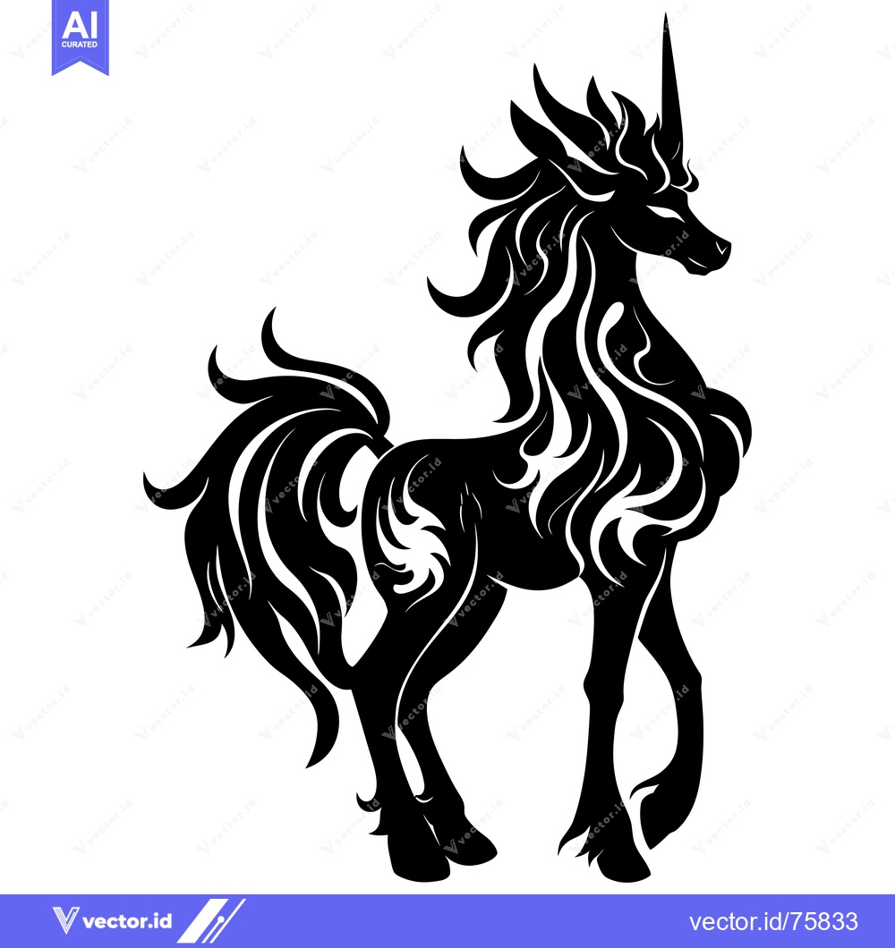 Premium Vector of Black and White Stylized Silhouette of a Unicorn