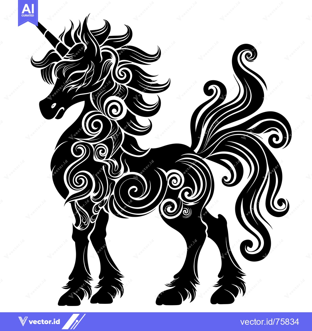 Premium Vector dari Ornamental Black and White Silhouette of a Unicorn