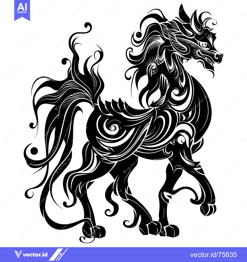 Premium Vector dari Stylized Black and White Illustration of a Chinese Dragon