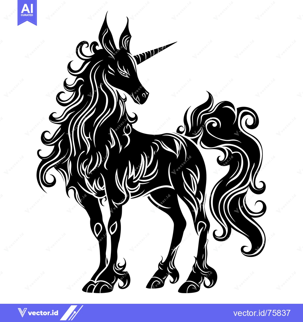 Premium Vector of Black and White Stylized Unicorn Silhouette