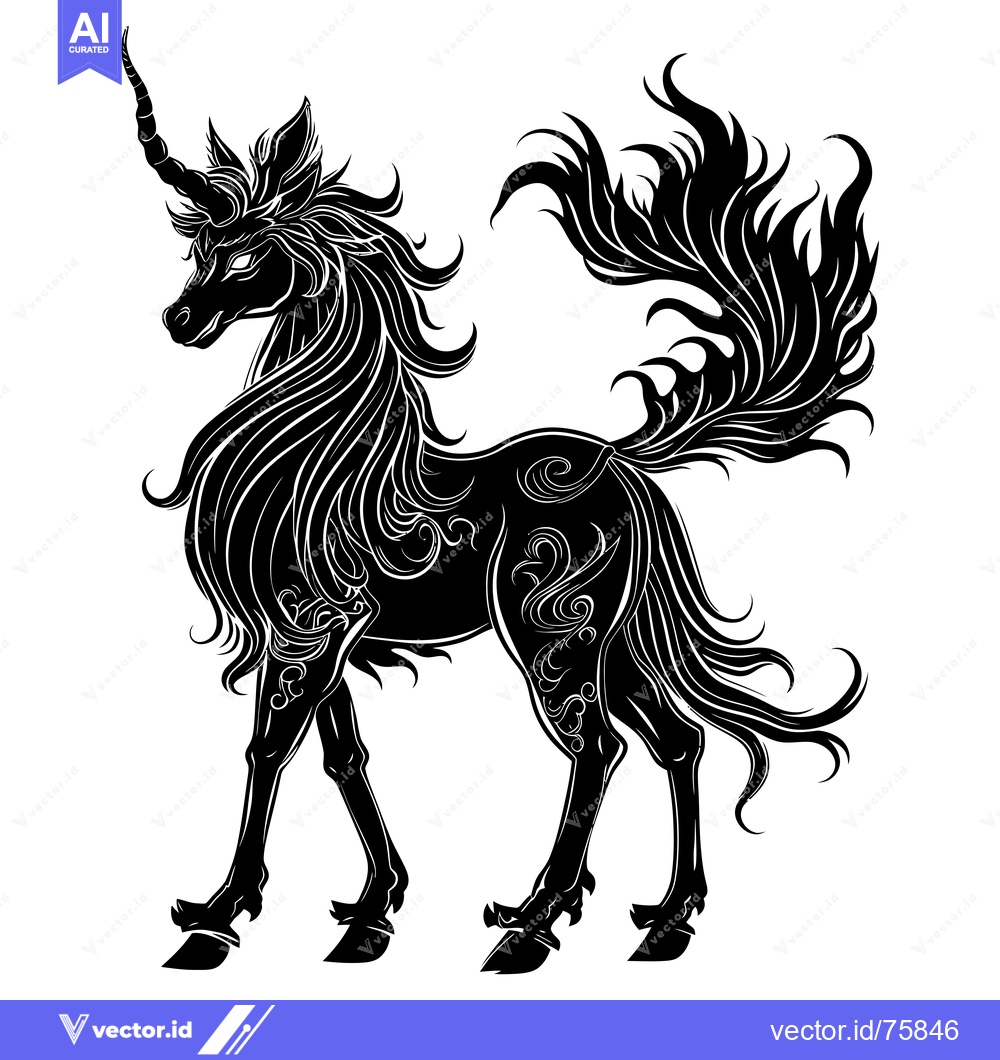 Premium Vector dari Black and White Stylized Unicorn Silhouette
