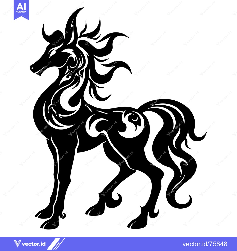 Premium Vector of Black and White Stylized Horse with Floral Designs