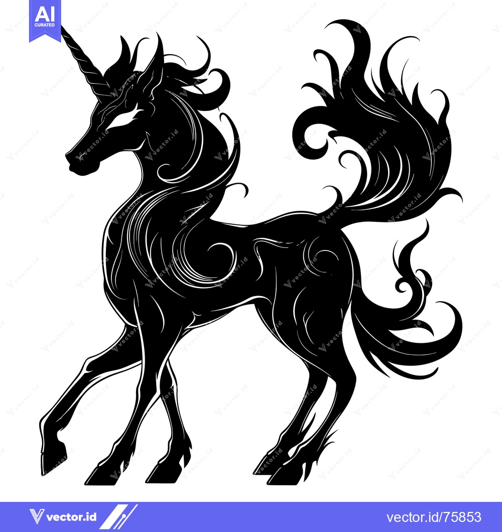 Premium Vector dari Black and white silhouette of a stylized unicorn