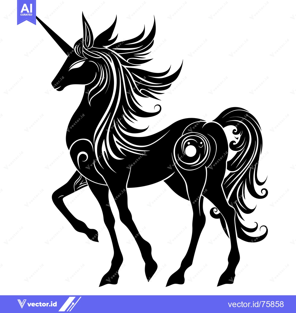 Premium Vector dari Ornate Black and White Silhouette of a Unicorn