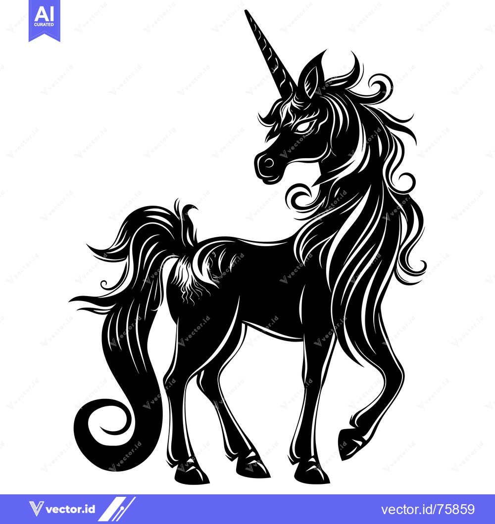 Premium Vector of Black and White Silhouette of a Unicorn with a Long, Spiral Horn