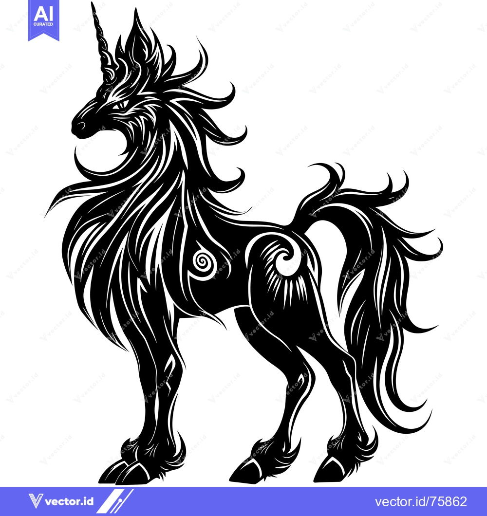 Premium Vector of A Black and White Stylized Illustration of a Unicorn