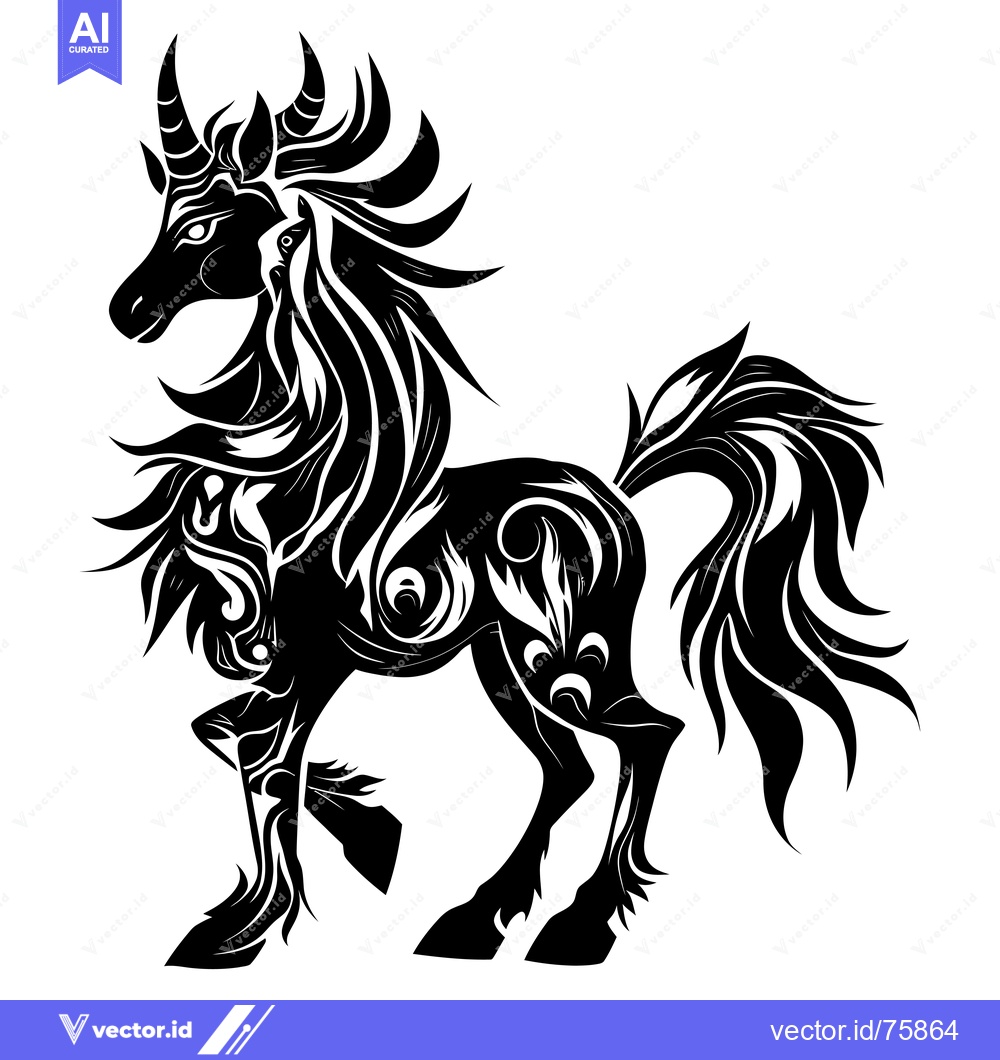Premium Vector of Ornamental Black and White Silhouette of a Unicorn