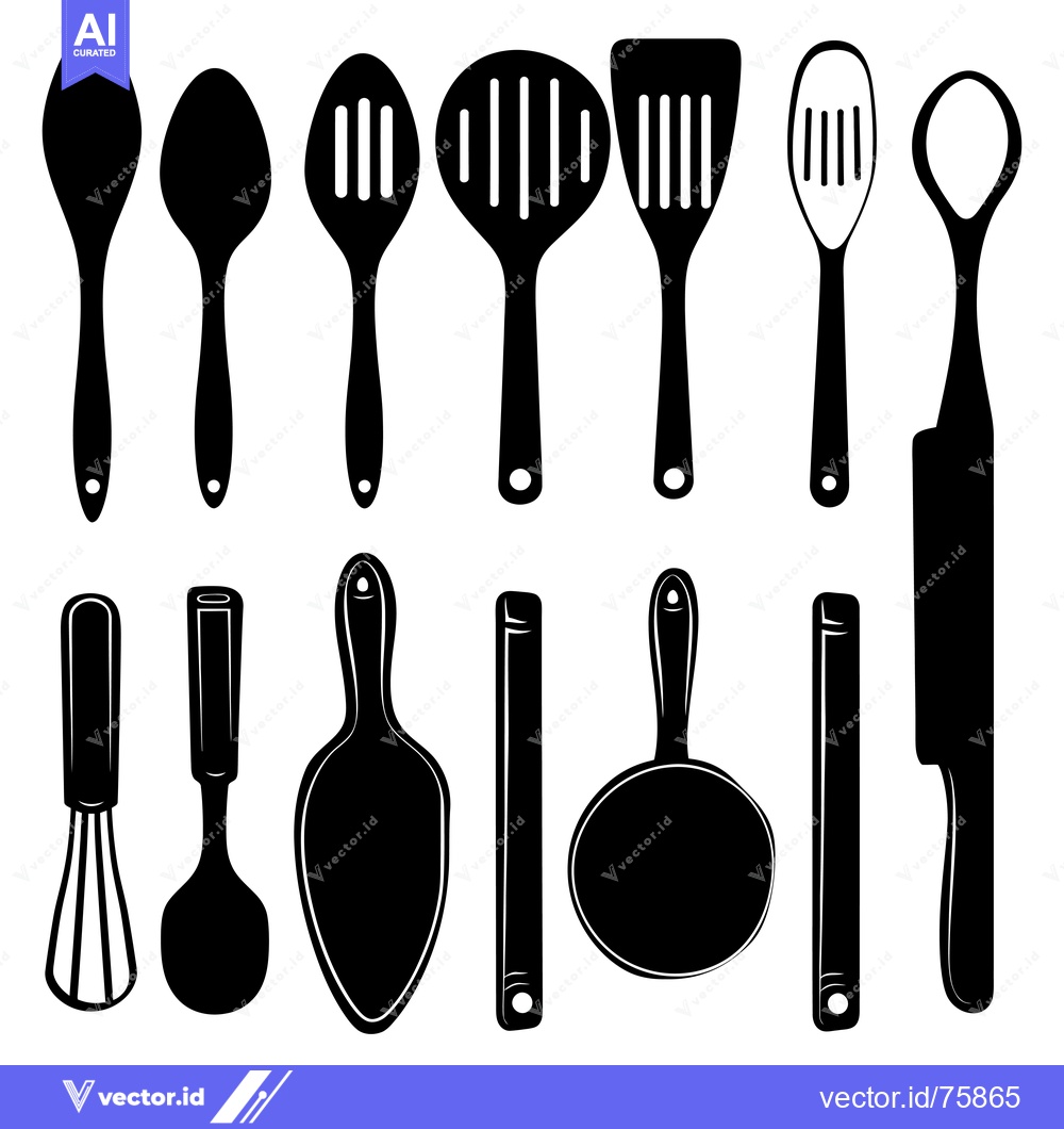 Premium Vector dari Black and White Silhouettes of Various Kitchen Utensils