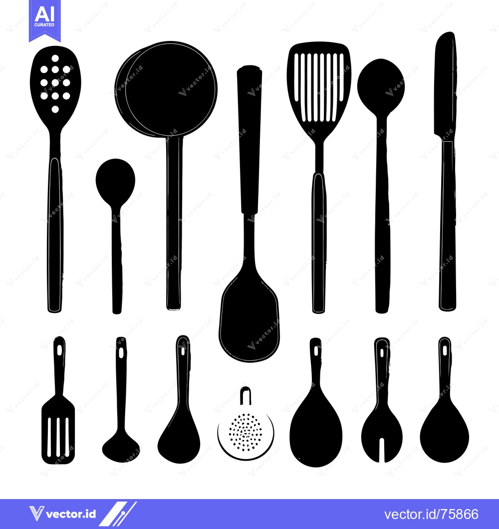 Premium Vector of Black and White Silhouettes of Kitchen Utensils