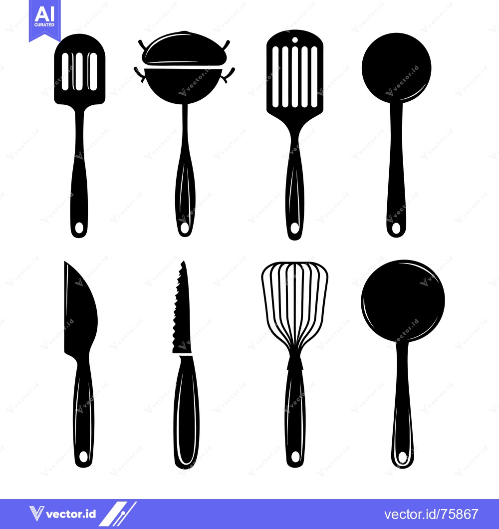 Premium Vector of Black Silhouettes of Kitchen Utensils