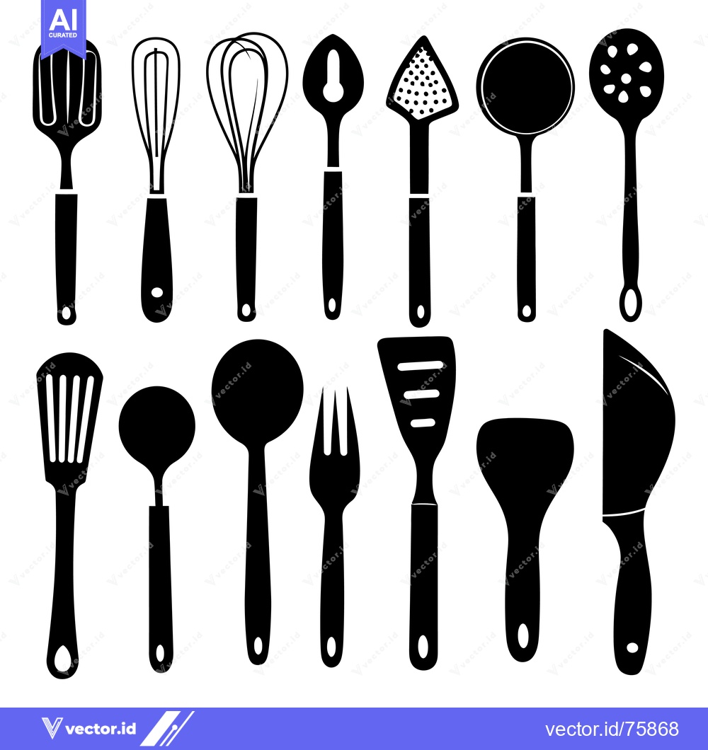 Premium Vector dari Black and White Silhouettes of Various Kitchen Utensils