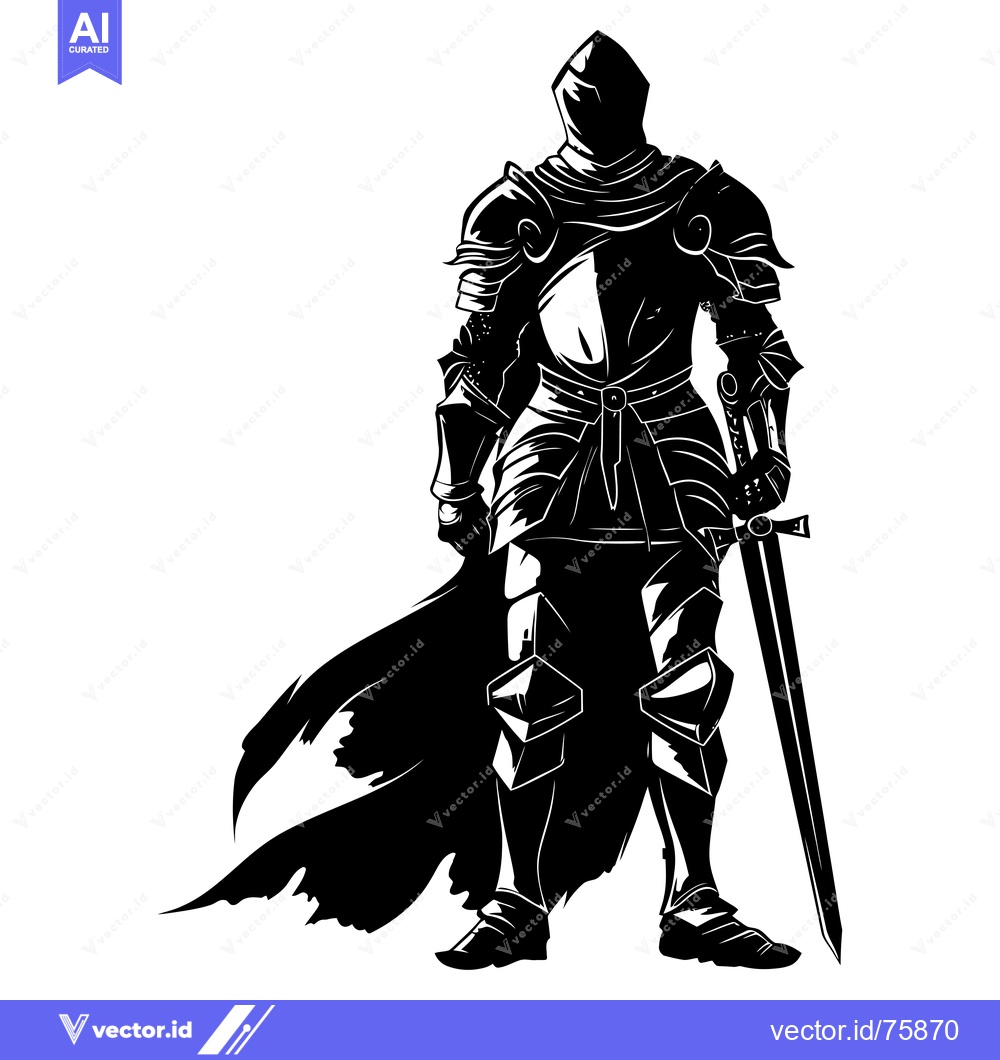 Premium Vector dari A Silhouetted Medieval Knight Standing With Sword and Cloak