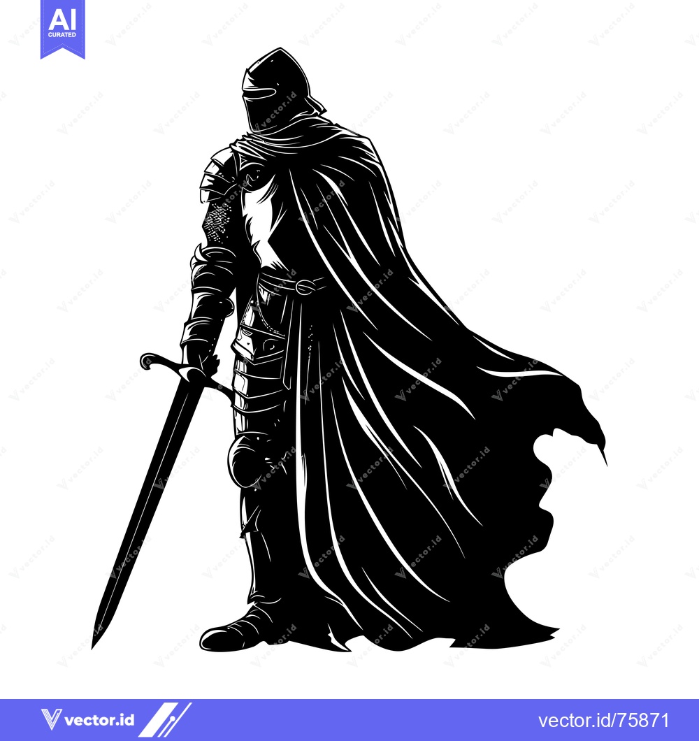 Premium Vector dari Silhouette of a Medieval Knight with a Sword and Cape