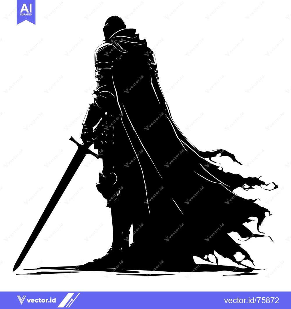Premium Vector dari A Silhouette of a Knight in Full Armor Holding a Sword and Wearing a C
