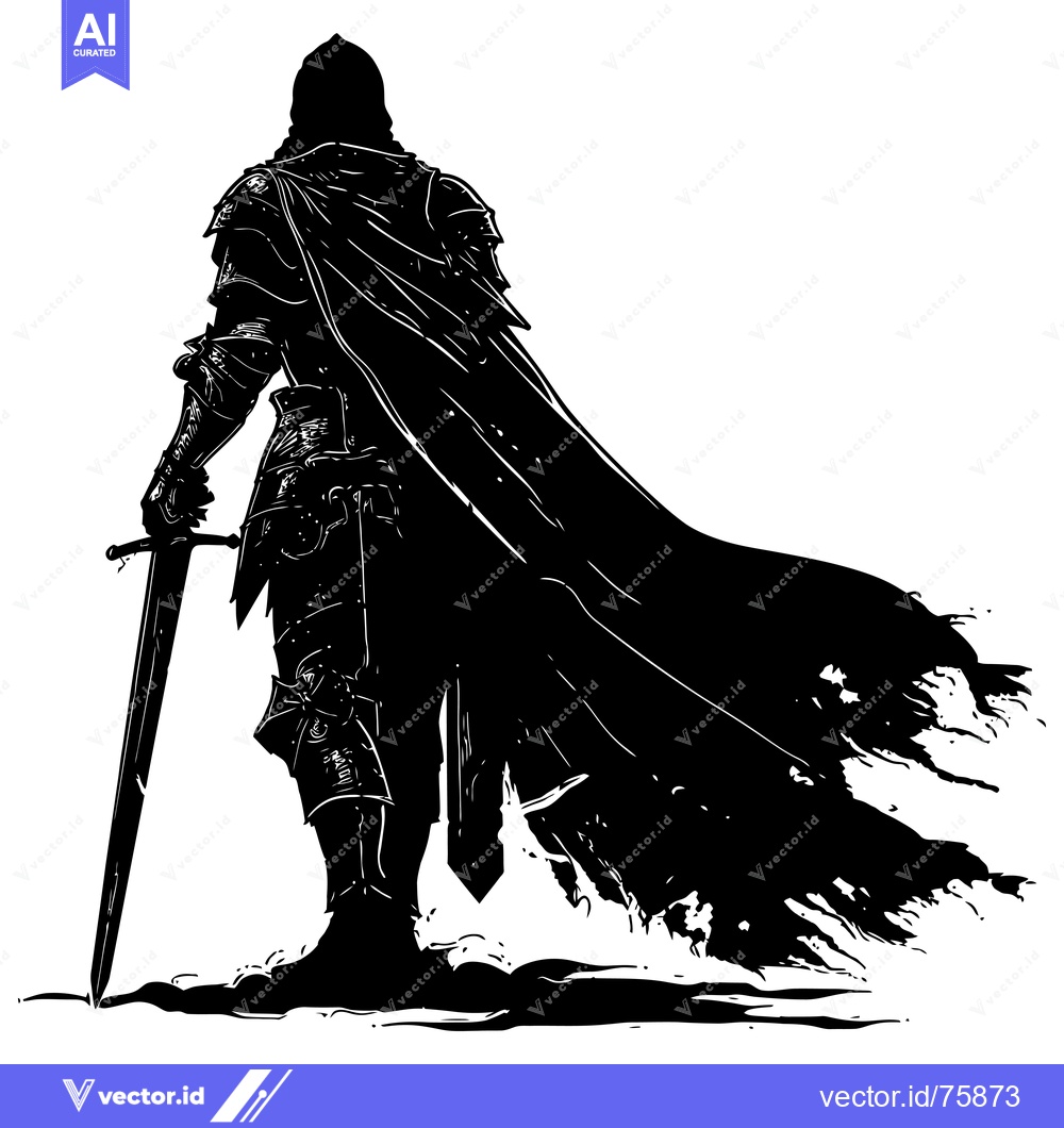 Premium Vector of Silhouette of a Medieval Knight with a Sword and Cape