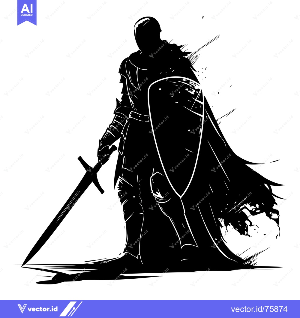 Premium Vector of Silhouette of a Knight with Sword and Shield