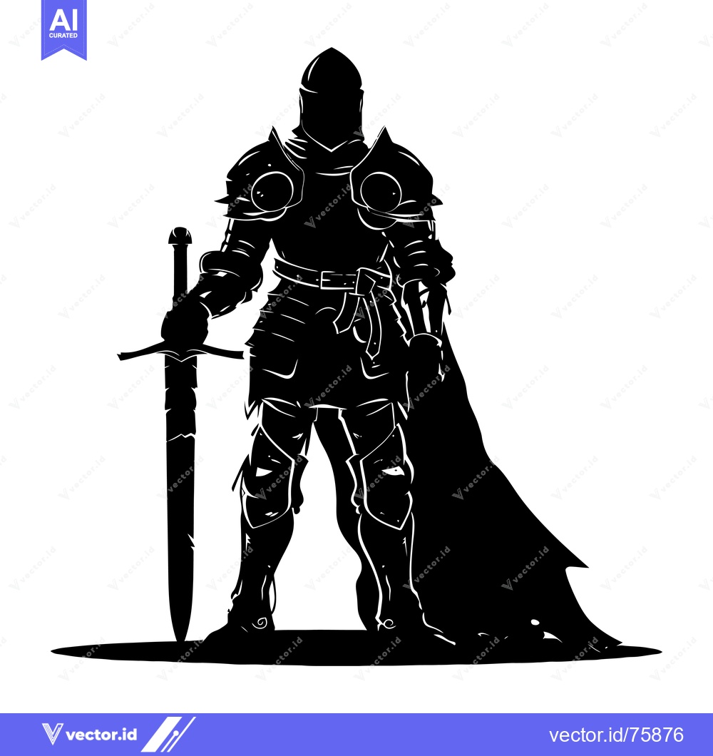 Premium Vector dari Silhouette of a Knight in Full Armor Holding a Sword