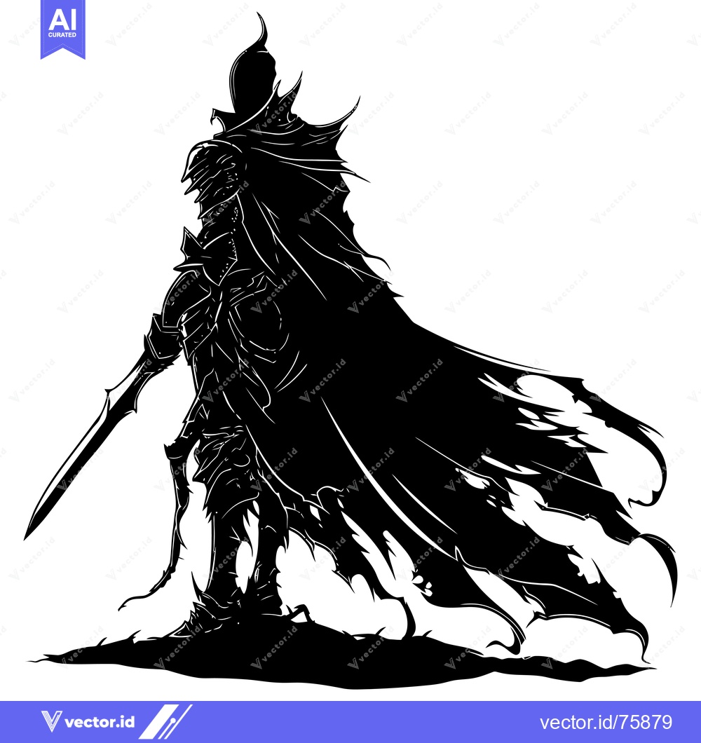 Premium Vector dari Silhouette of a Knight with a Torn Cloak and Sword