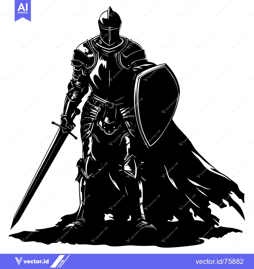 Premium Vector dari Silhouette of a medieval knight with sword and shield