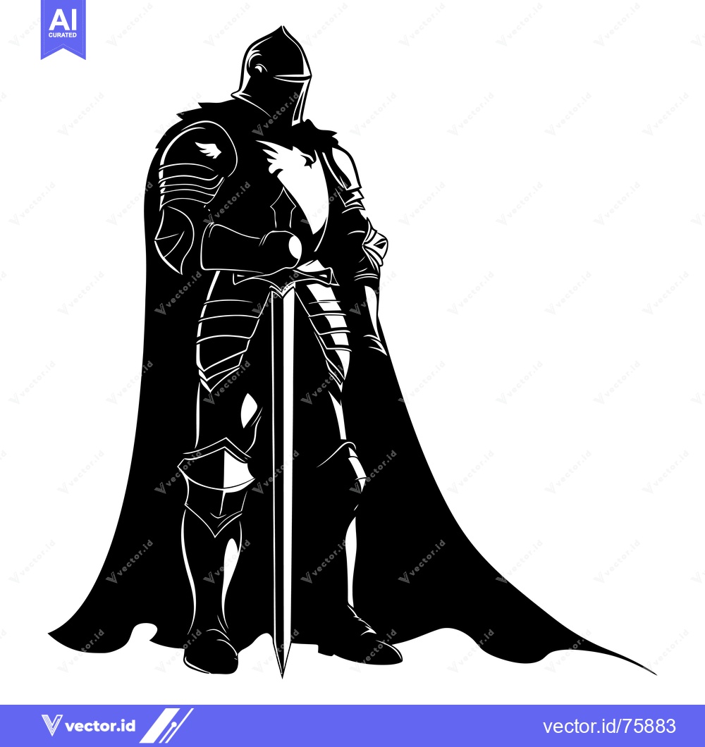 Premium Vector dari A Silhouette of a Knight in Full Armor Holding a Sword