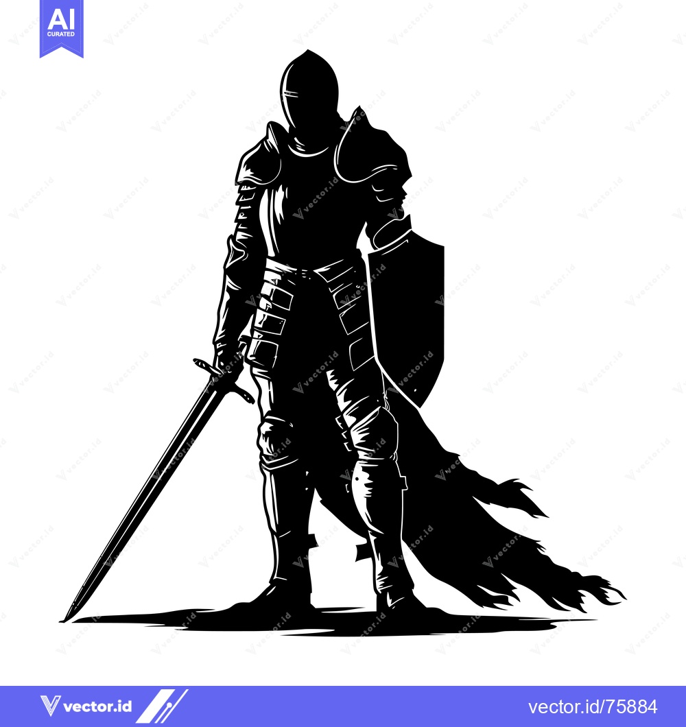 Premium Vector dari Silhouette of a Medieval Knight with Sword and Shield