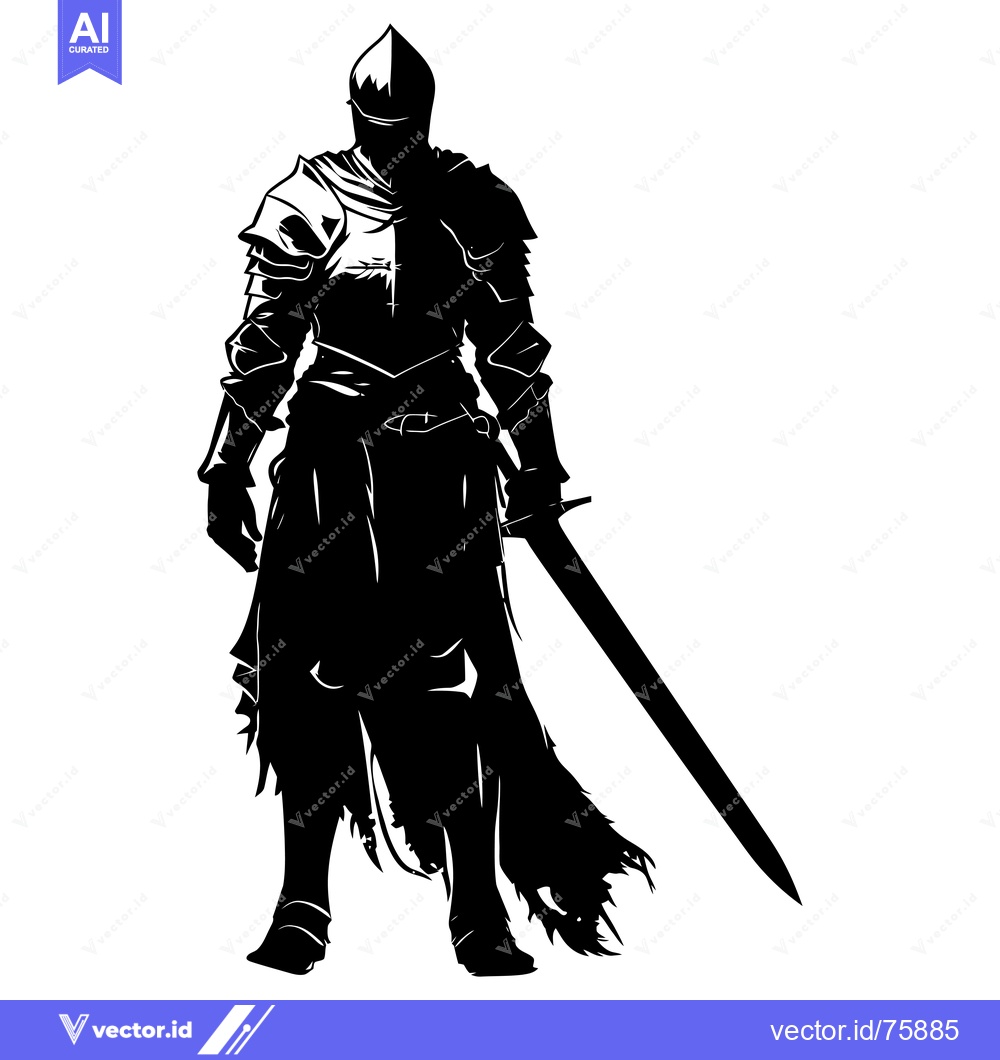 Premium Vector dari Silhouette of a Medieval Knight in Full Armor Holding a Sword